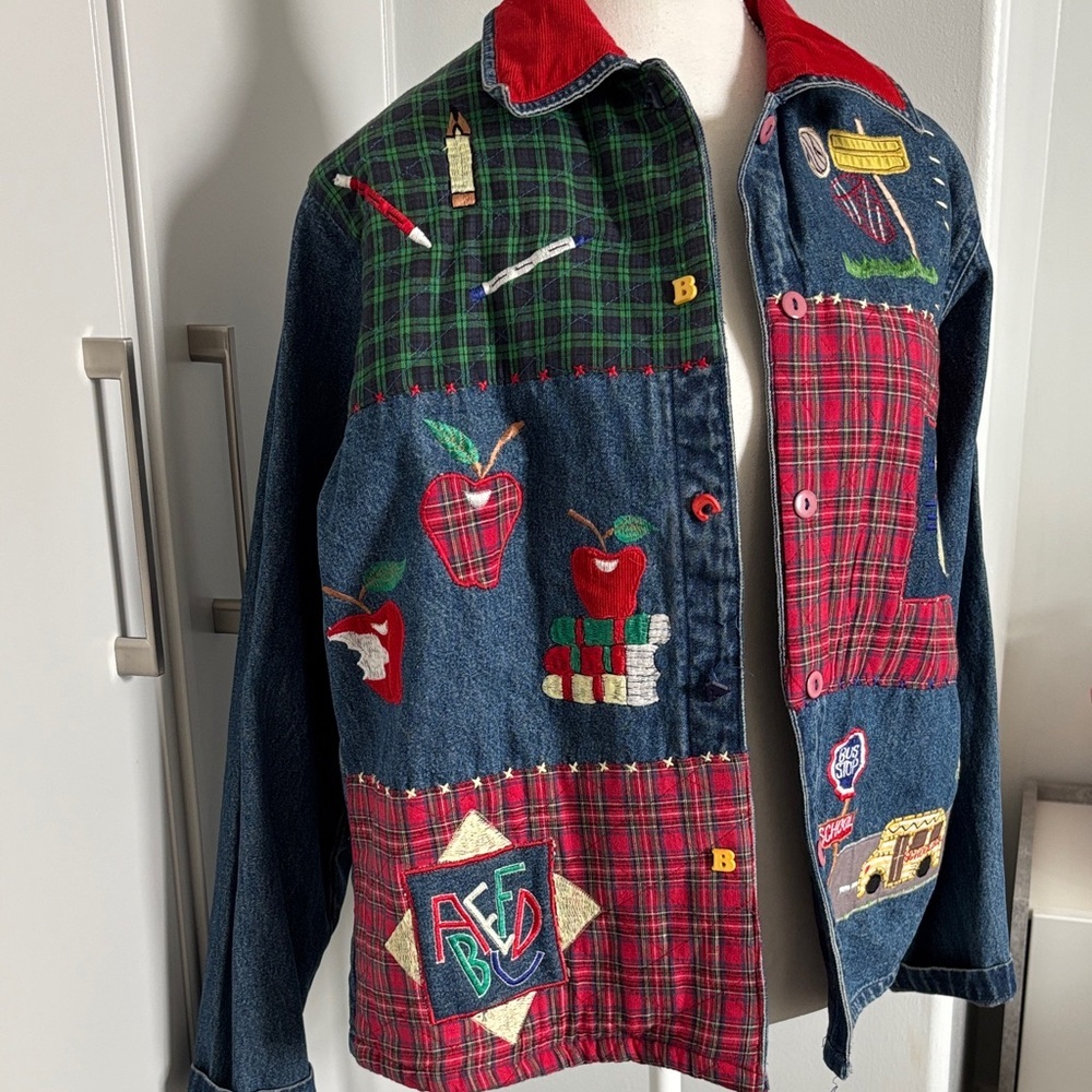Vintage Patchwork Denim Back to School Keren Hart Jacket - Picture 3 of 15